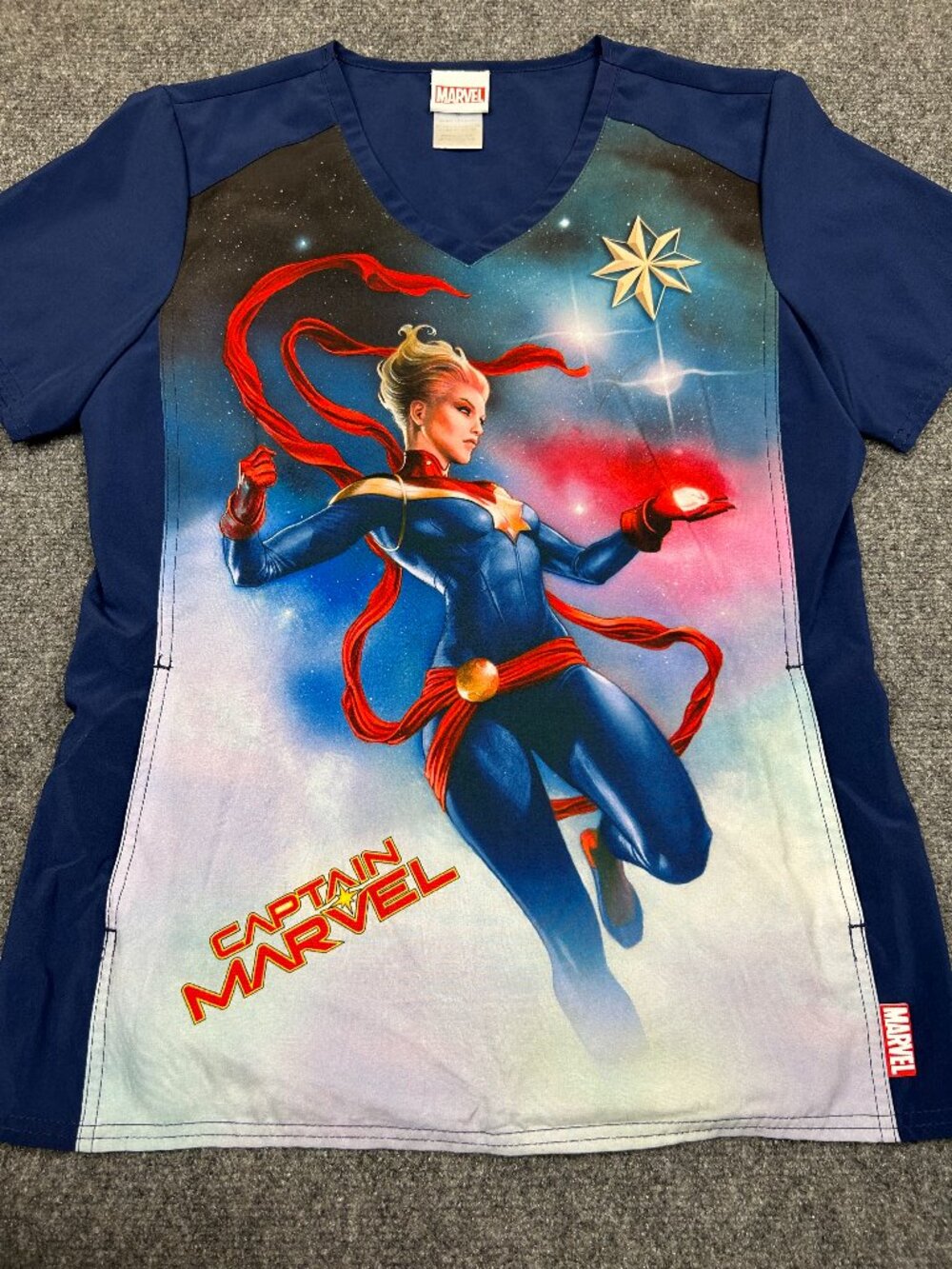 Captain Marvel Scrub Top - Marvel Comics - Size Small - nursing and/or vet tech